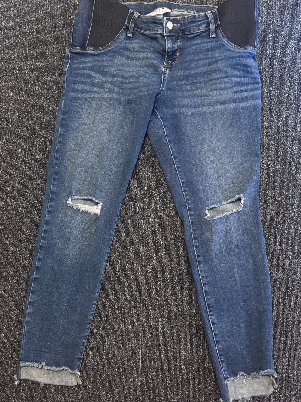 Isabel Maternity‎ Distressed Skinny Jeans Side Elastic Panels Blue Denim Size 12